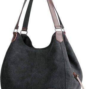 Women's Multi-pocket Shoulder Bag Fashion Cotton Canvas Handbag Tote Purse